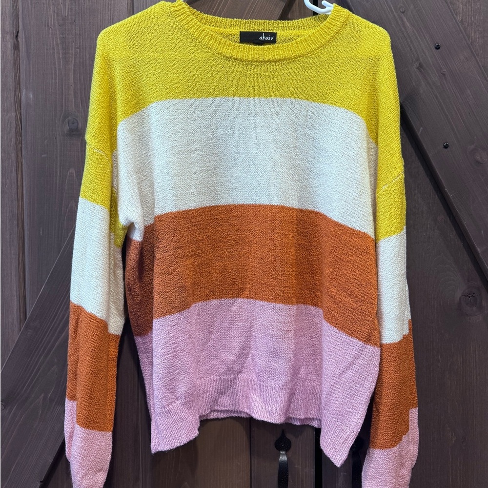 Dressed in LALA Colorful Striped Crew Neck Sweater